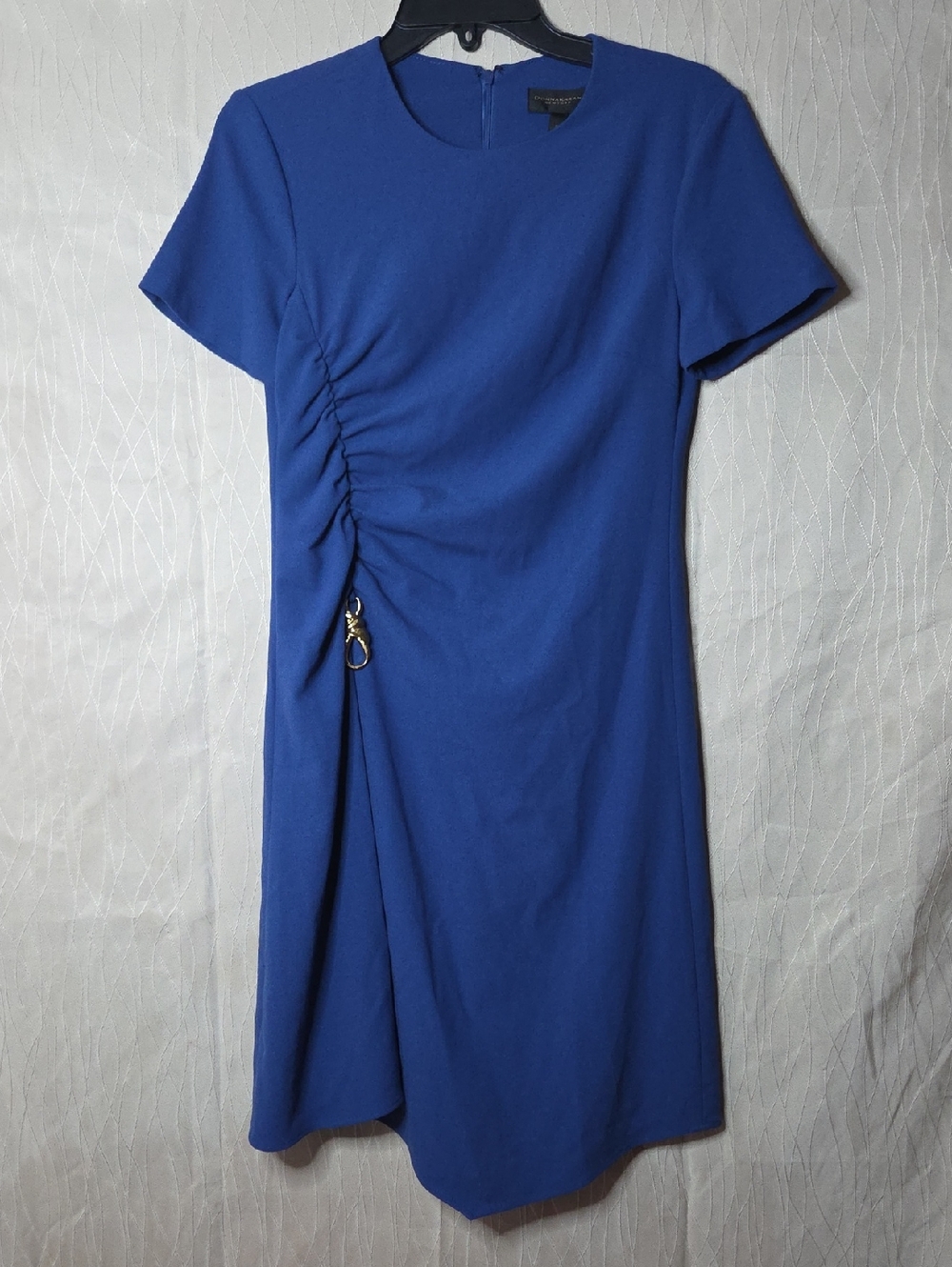 Donna Karan Cobalt Blue Short-Sleeve Ruched Midi Dress